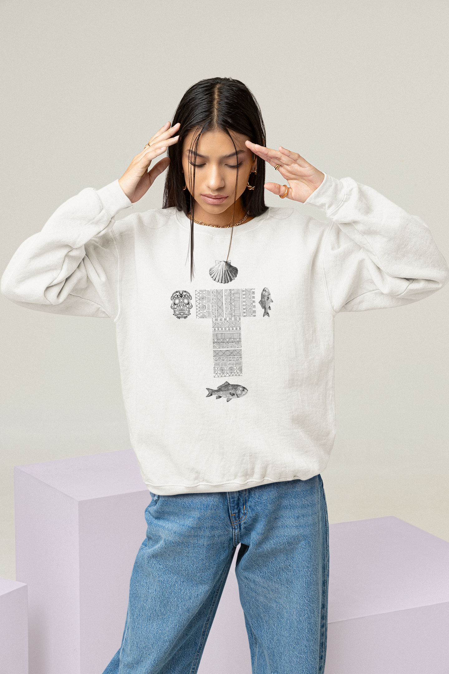 
                  
                    White Unisex Cross Sweatshirt | Featuring Black Cross Print
                  
                