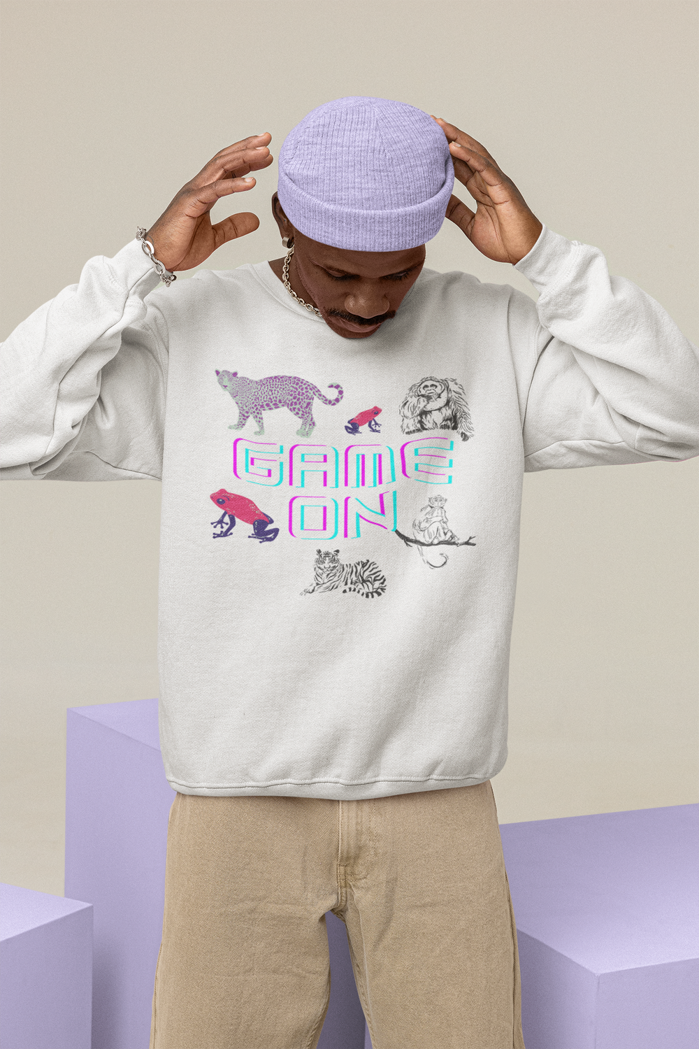 Unisex White organic sweatshirt | Vibrant Animals Print