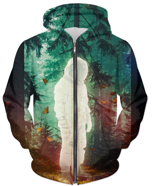 UNISEX Tropical ZIP HOODIE | Featuring an astronaut print