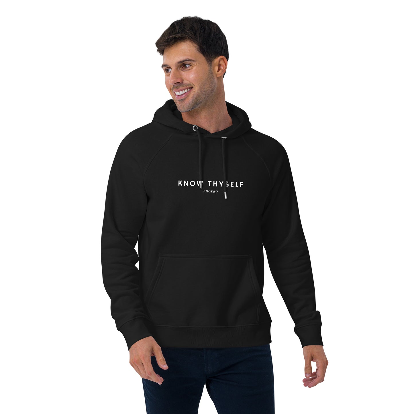 
                  
                    Unisex Black Hoodie | KNOW THYSELF Inspirational Print for Versatile Looks
                  
                
