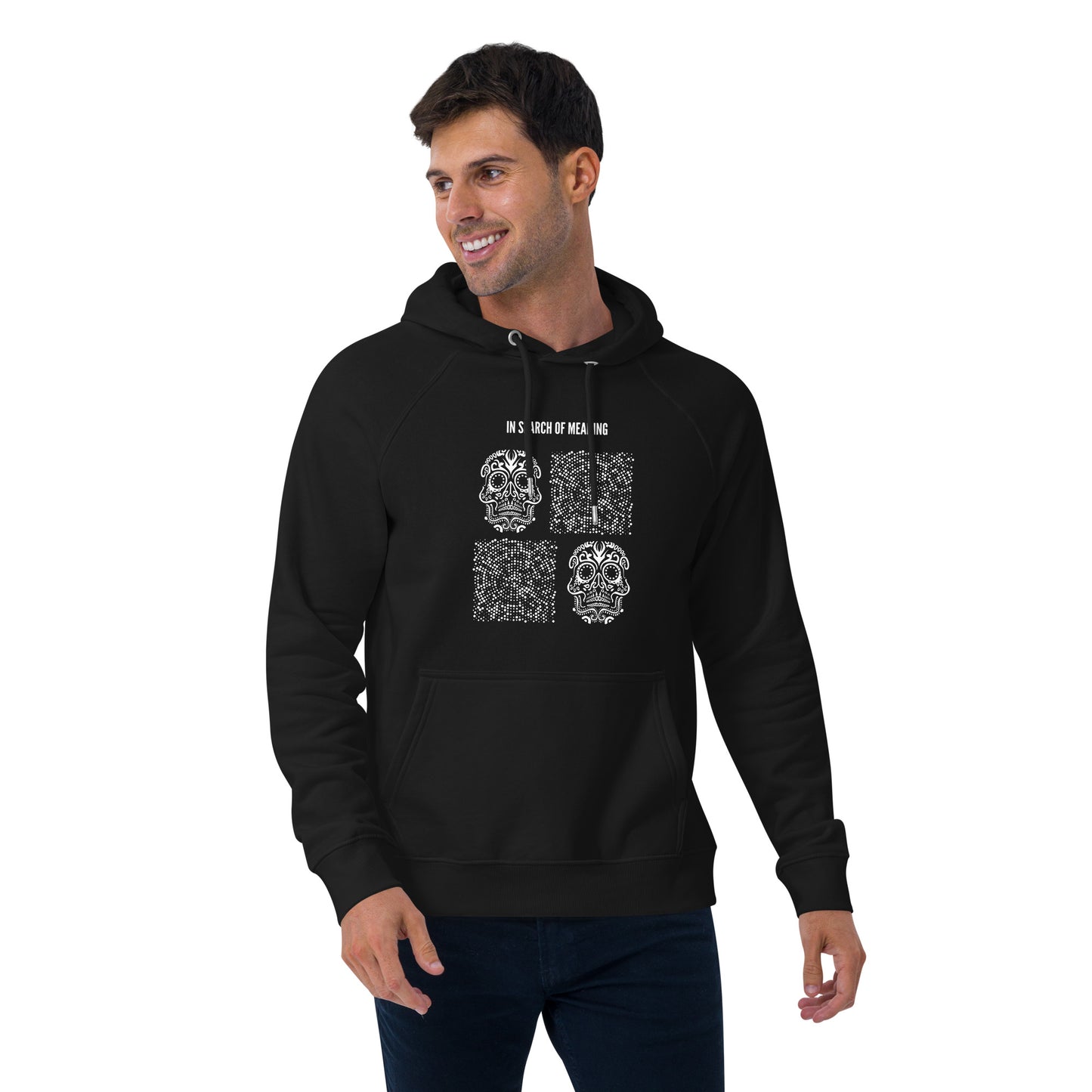 
                  
                    Trendy Black Hoodie with Skulls Print | Eco Raglan Hoodie
                  
                