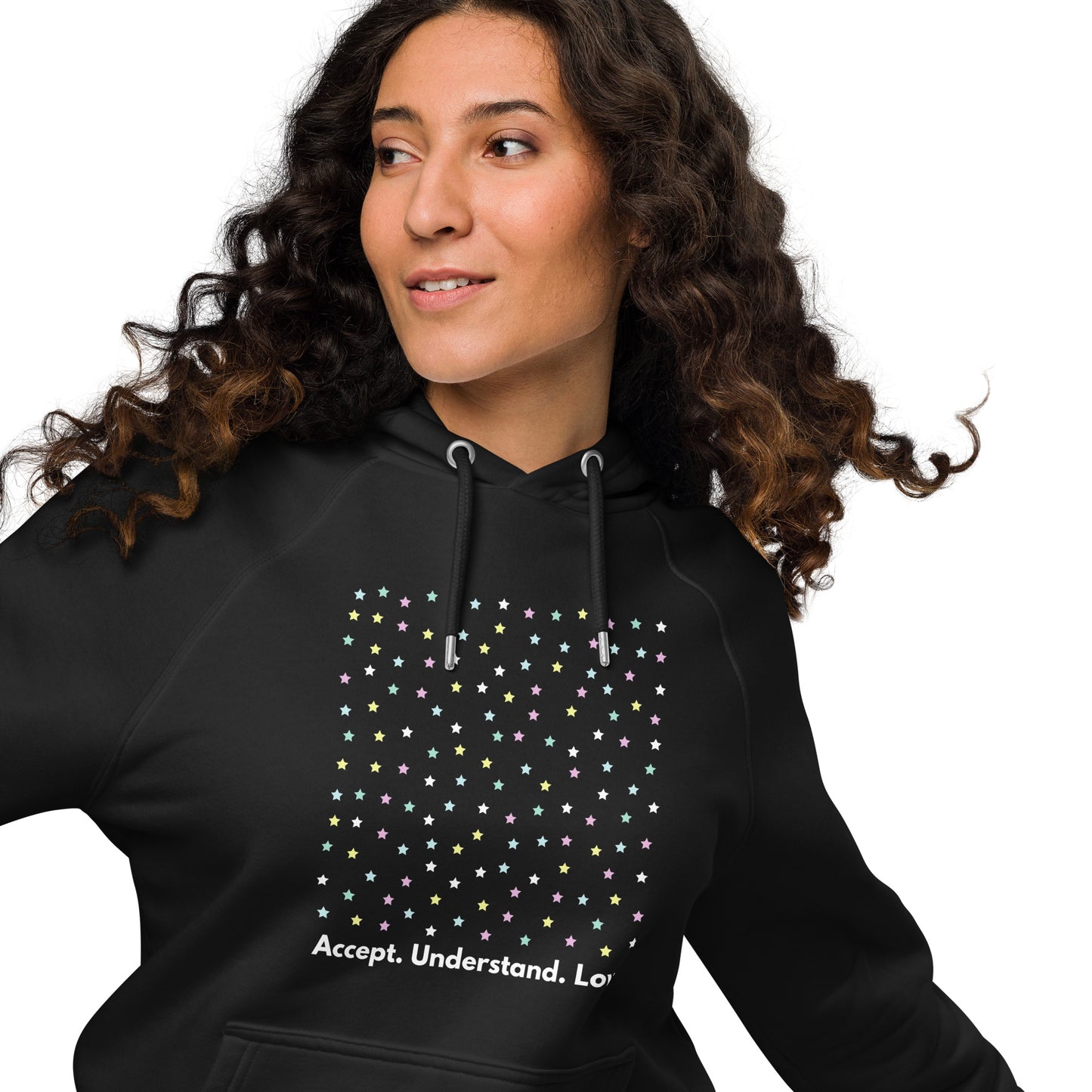 
                  
                    Stars Eco Raglan Hoodie | Message of Acceptance and Love
                  
                