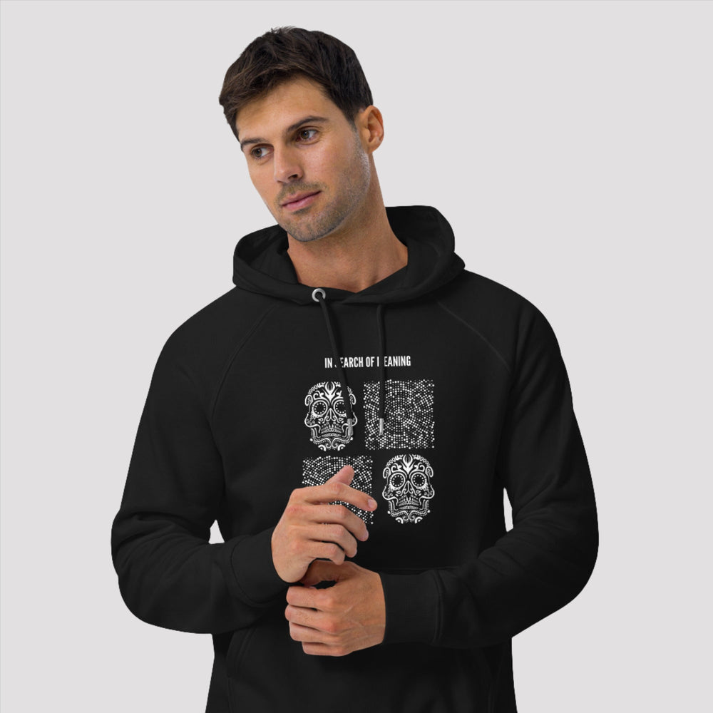 Trendy Black Hoodie with Skulls Print | Eco Raglan Hoodie