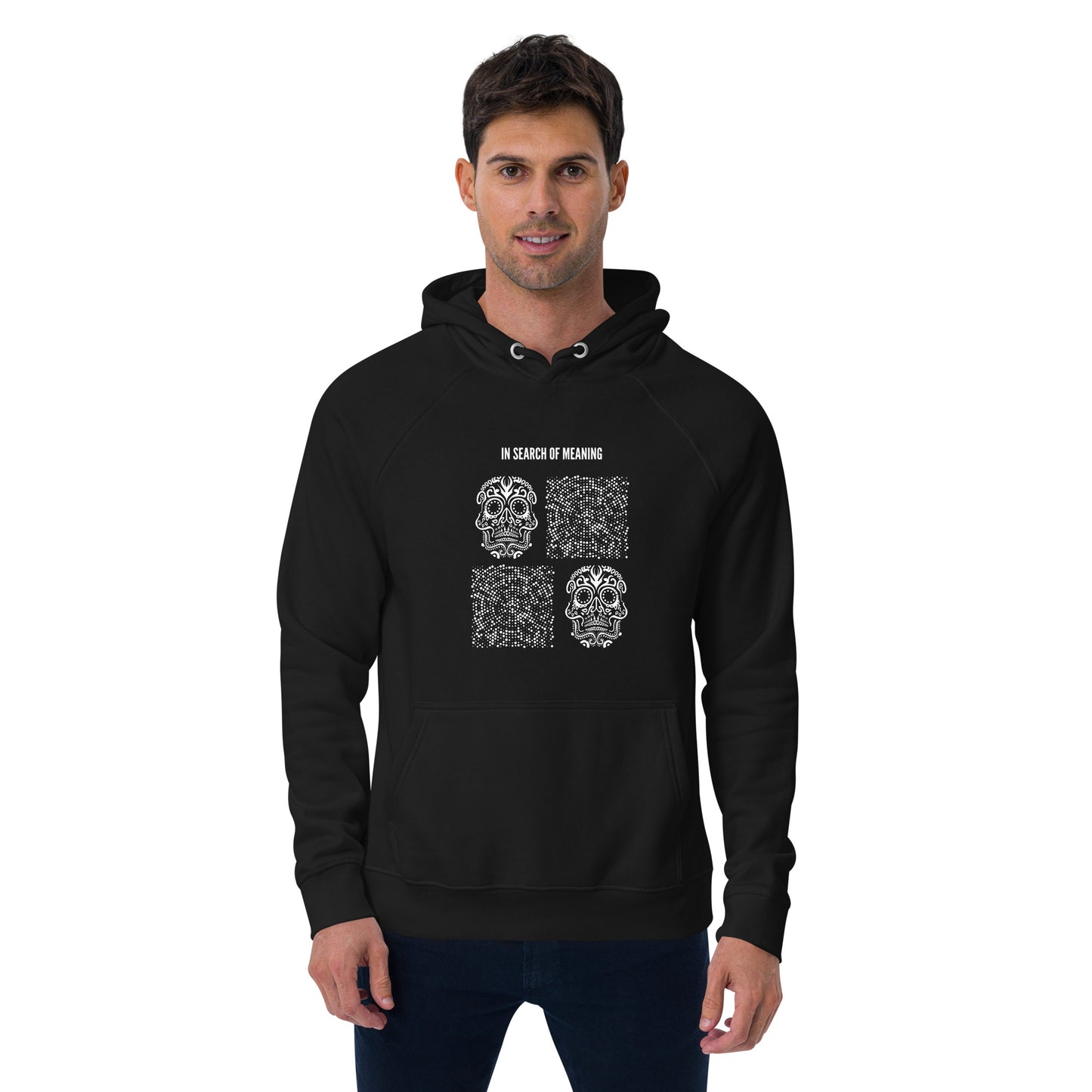 
                  
                    Trendy Black Hoodie with Skulls Print | Eco Raglan Hoodie
                  
                