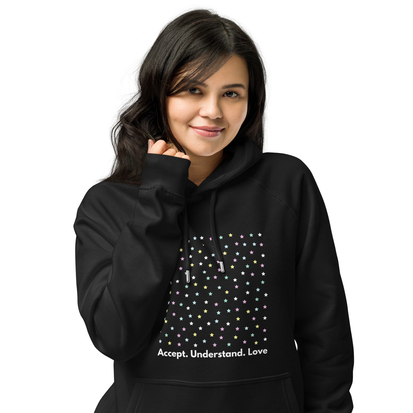 
                  
                    Stars Eco Raglan Hoodie | Message of Acceptance and Love
                  
                