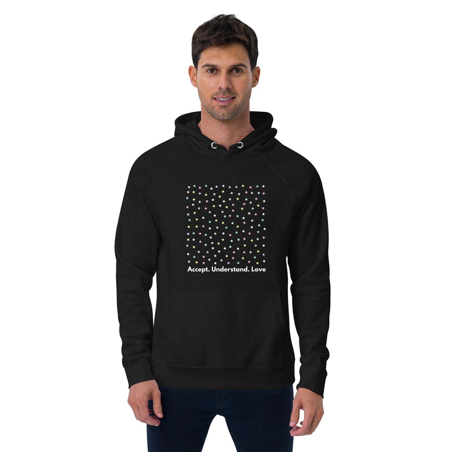 
                  
                    Stars Eco Raglan Hoodie | Message of Acceptance and Love
                  
                