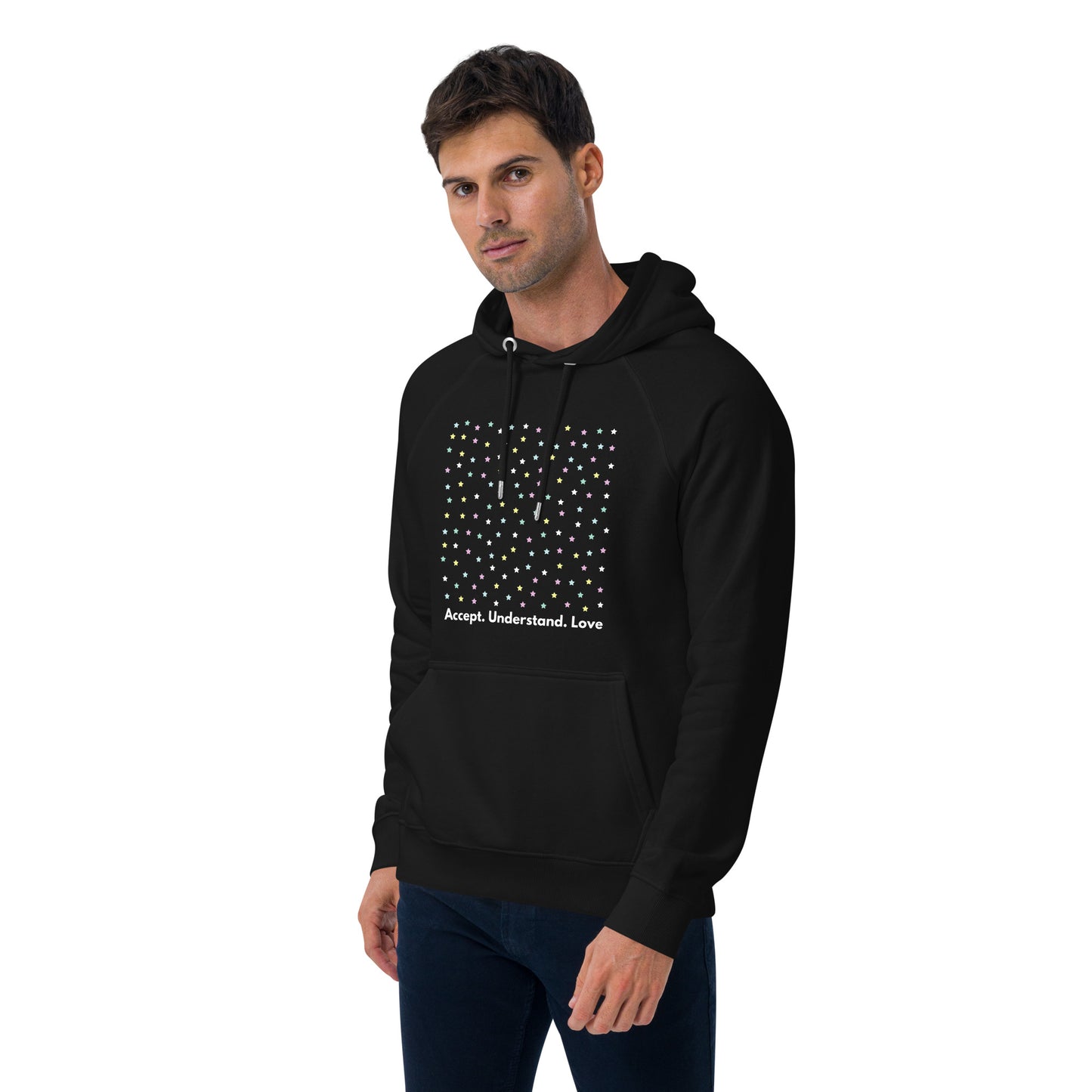 
                  
                    Stars Eco Raglan Hoodie | Message of Acceptance and Love
                  
                