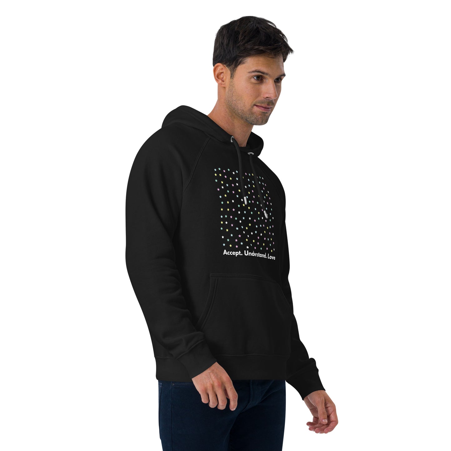 
                  
                    Colorful Stars eco raglan hoodie | Accept, Understand, Love
                  
                