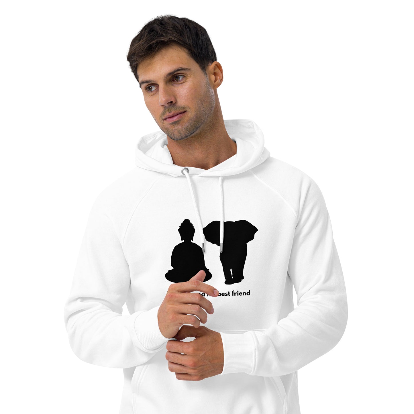 
                  
                    White Buddha Eco Raglan Hoodie | Friendly Inspirational Design
                  
                