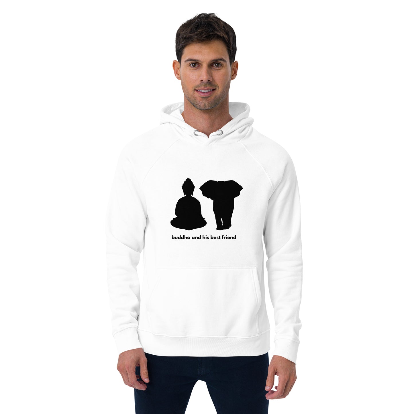 
                  
                    White Buddha Eco Raglan Hoodie | Friendly Inspirational Design
                  
                