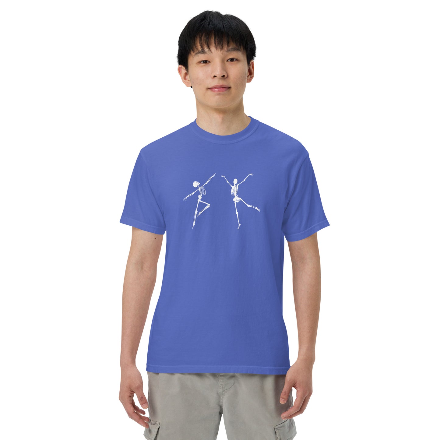 
                  
                    True Navy garment-dyed heavyweight t-shirt | White Skeleton Print
                  
                