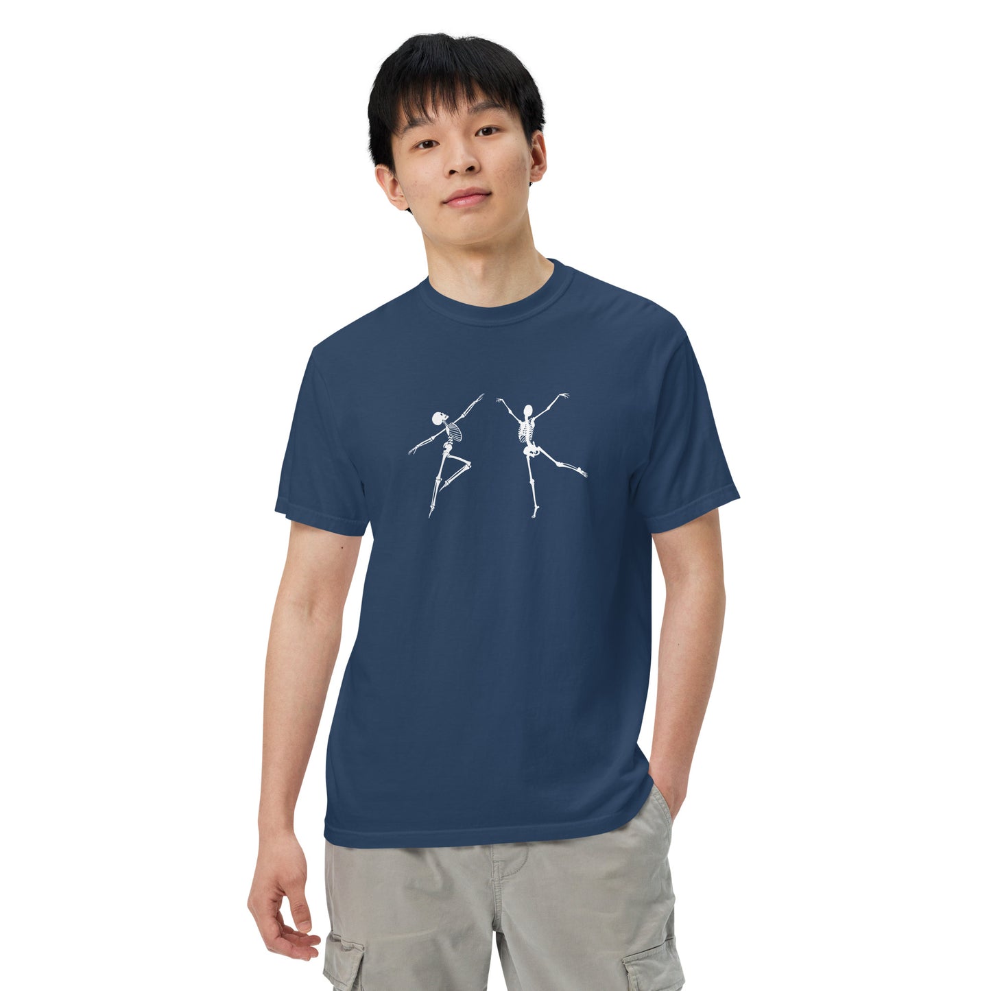 
                  
                    True Navy garment-dyed heavyweight t-shirt | White Skeleton Print
                  
                