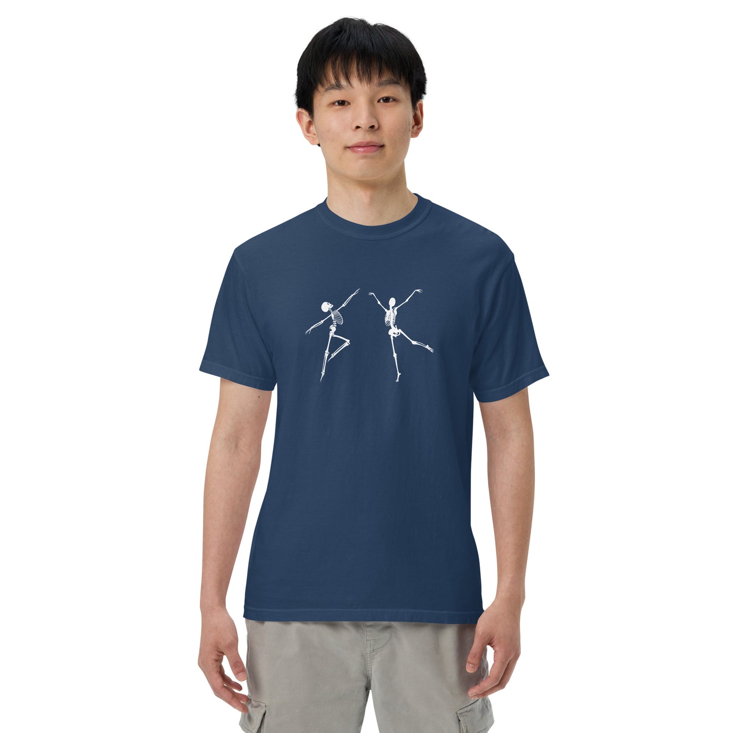 
                  
                    True Navy garment-dyed heavyweight t-shirt | White Skeleton Print
                  
                