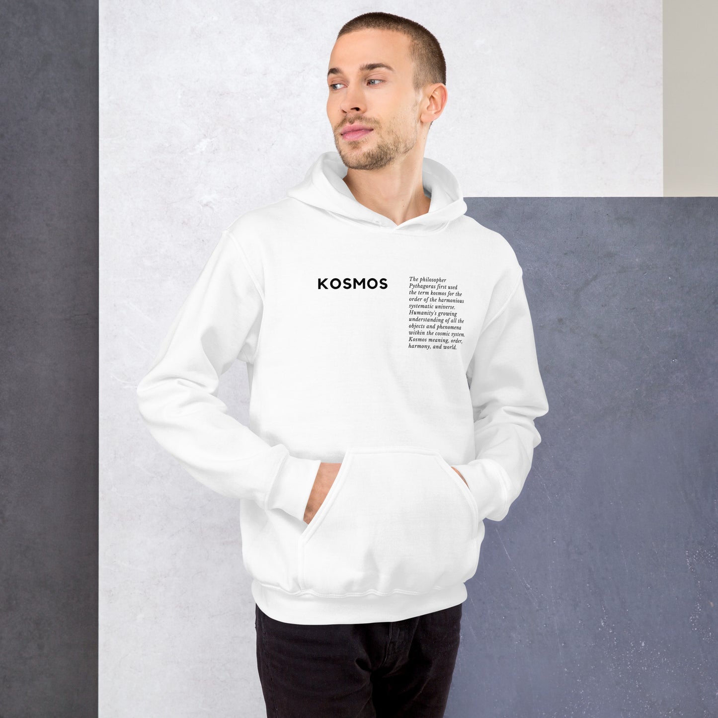 
                  
                    KOSMOS Unisex White Hoodie | Ancient Greek-Inspired
                  
                