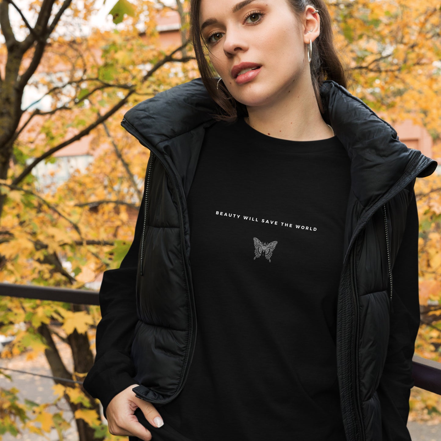 
                  
                    Unisex Long Sleeve Tee with Butterfly Print | Trendy & Versatile
                  
                