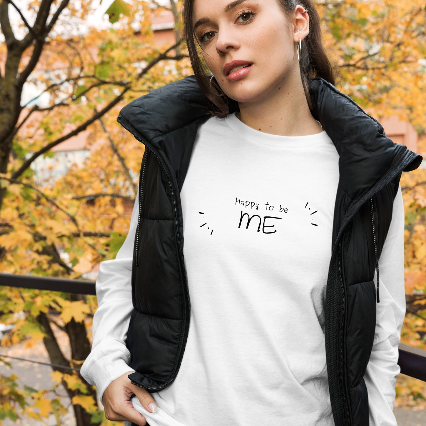 
                  
                    Unisex Long Sleeve Tee | Uplifting Quote, HAPPY TO BE ME
                  
                