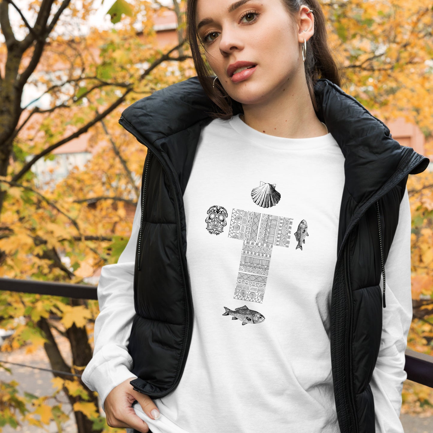 
                  
                    Cross Long Sleeve Tee | Unisex White Tee for Everyday Wear
                  
                