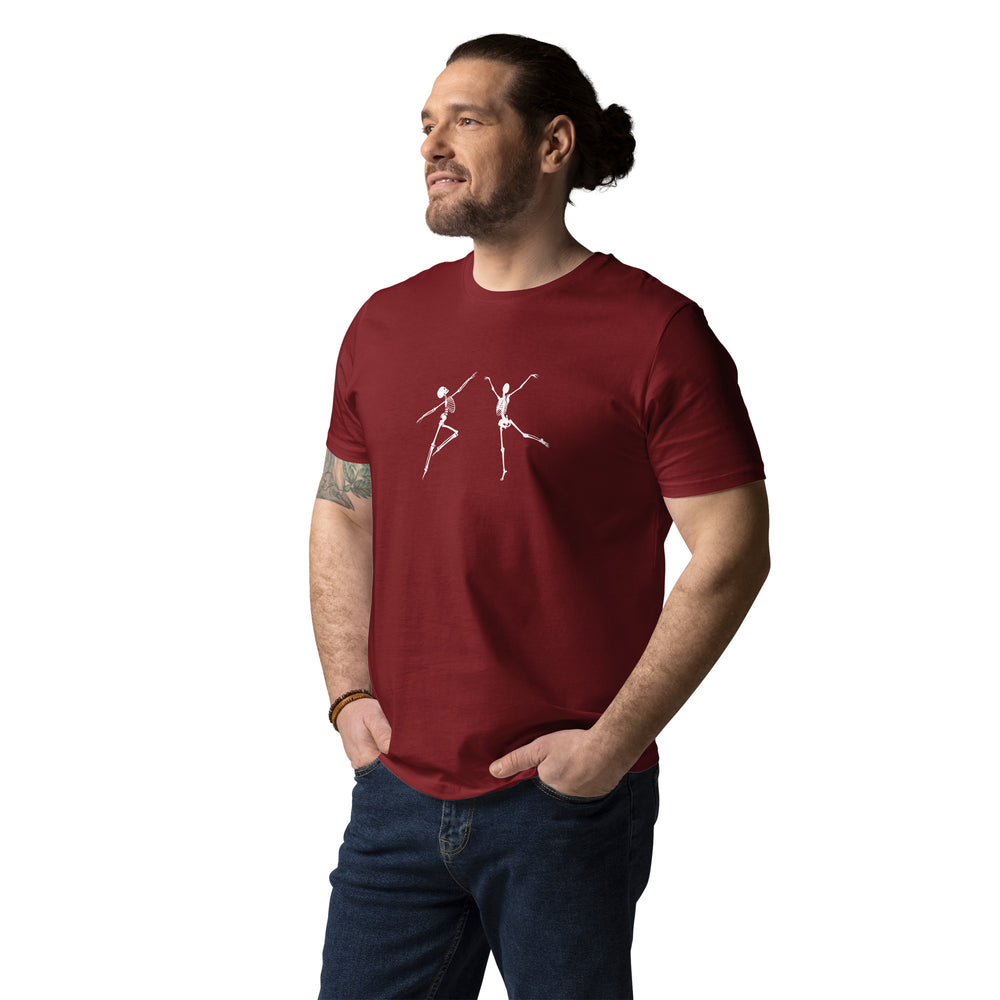 
                  
                    Dark Red Unisex Organic Cotton T-shirt | Skeleton Print
                  
                