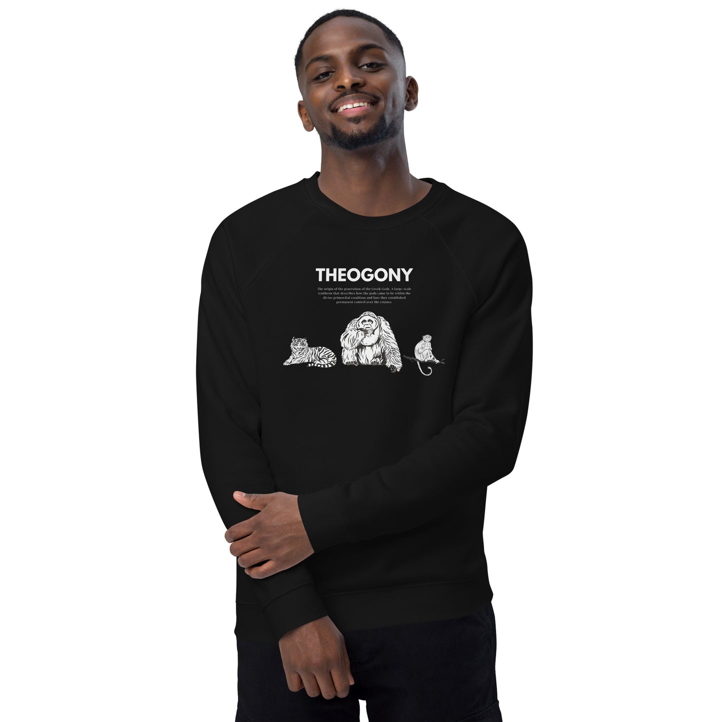 
                  
                    Black Organic Raglan Sweatshirt | Gorilla, Tiger & Monkey Print
                  
                