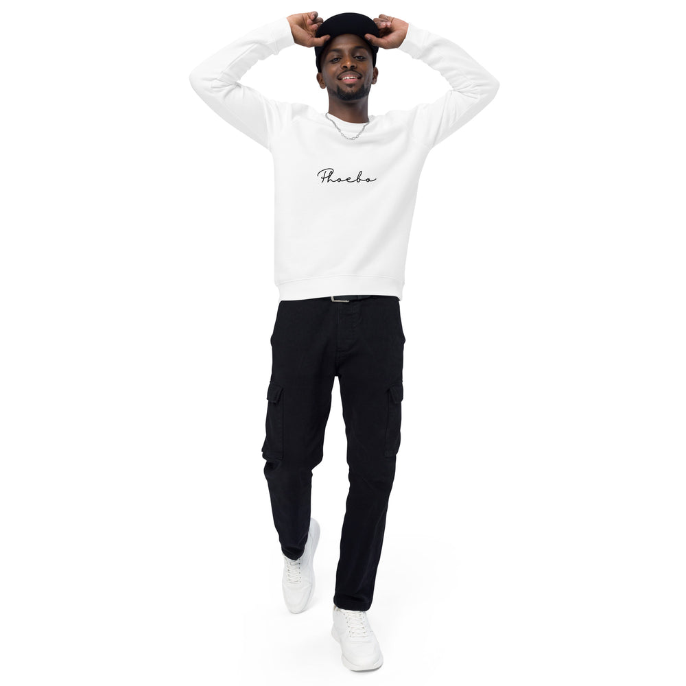 White Unisex organic raglan sweatshirt | Black Phoebo Print