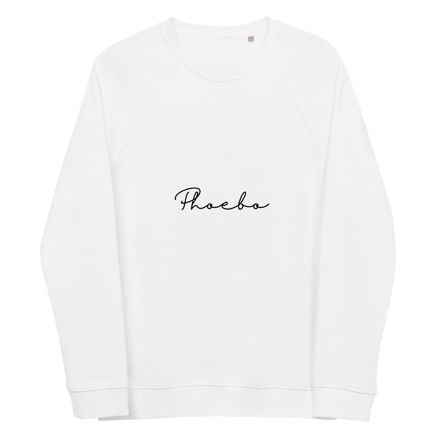 
                  
                    White Unisex organic raglan sweatshirt | Black Phoebo Print
                  
                