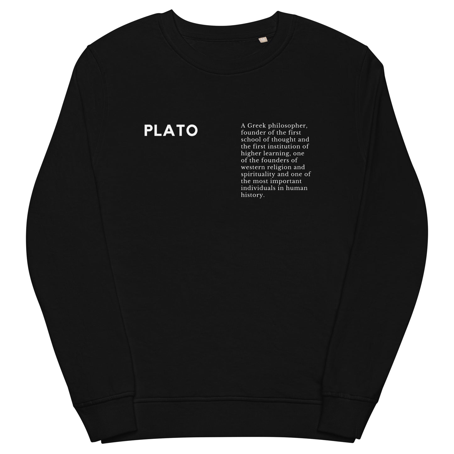 
                  
                    Plato Black organic sweatshirt | Plato Text Print
                  
                