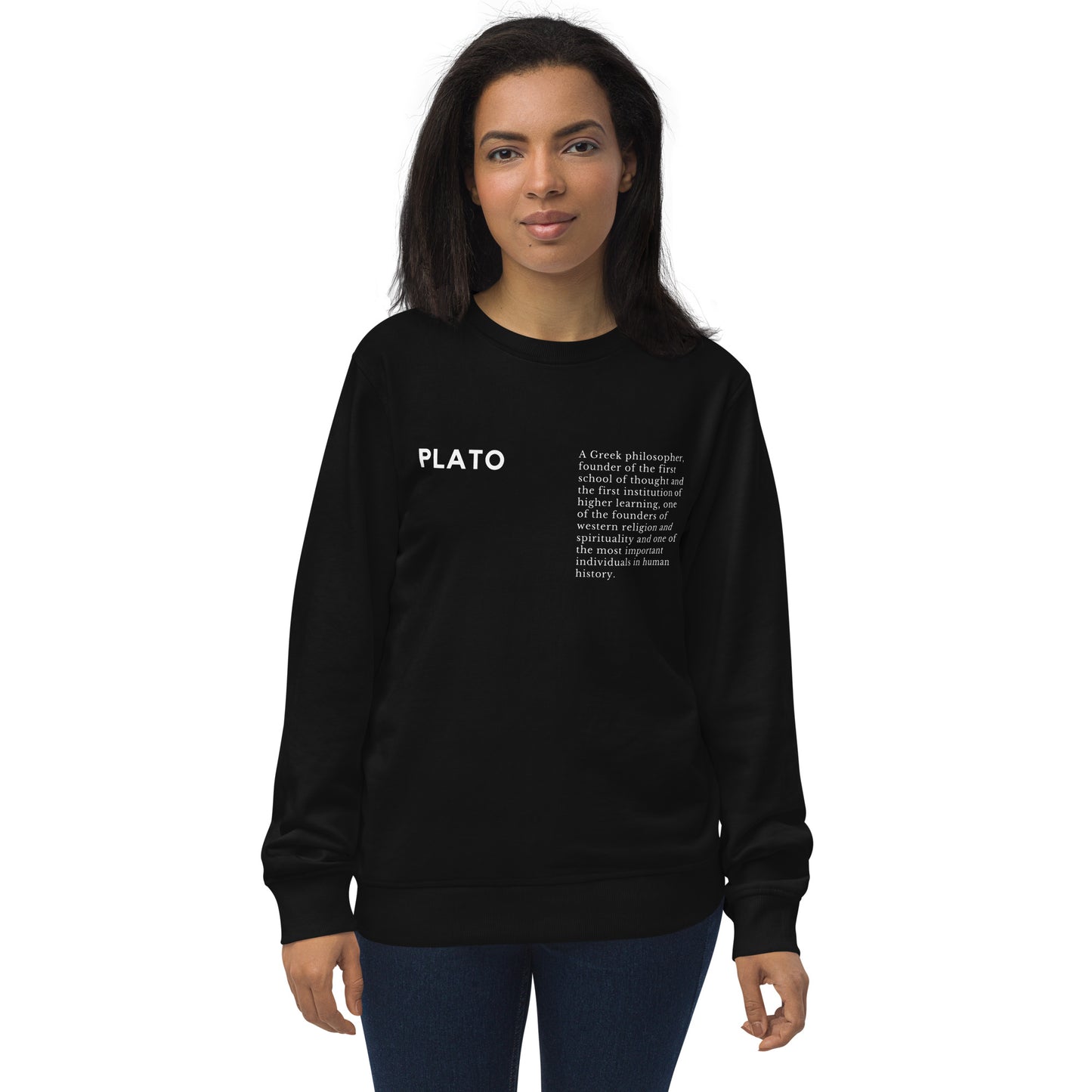 
                  
                    Black Unisex organic sweatshirt | Philosopher Plato Print
                  
                