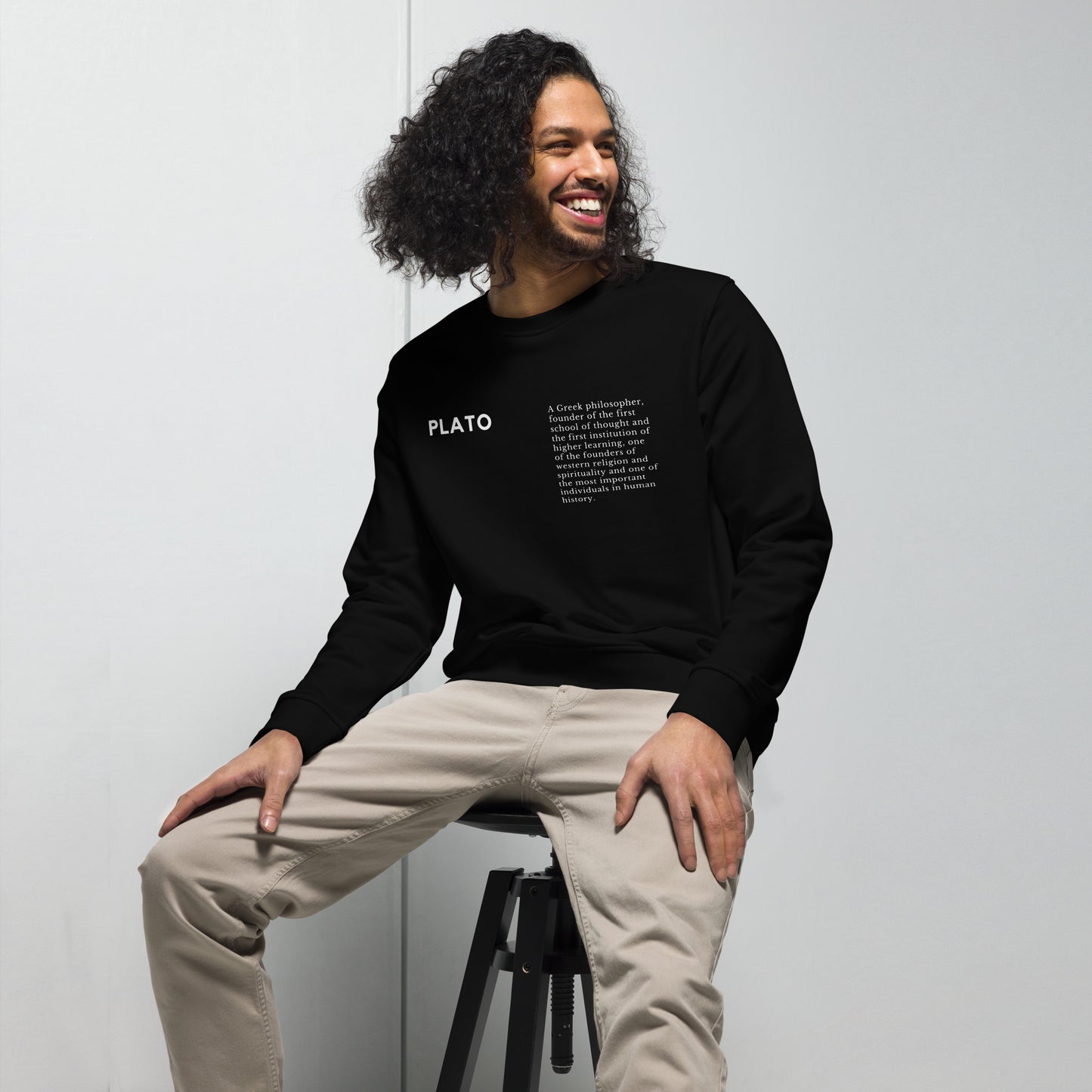 
                  
                    Black Unisex organic sweatshirt | Philosopher Plato Print
                  
                