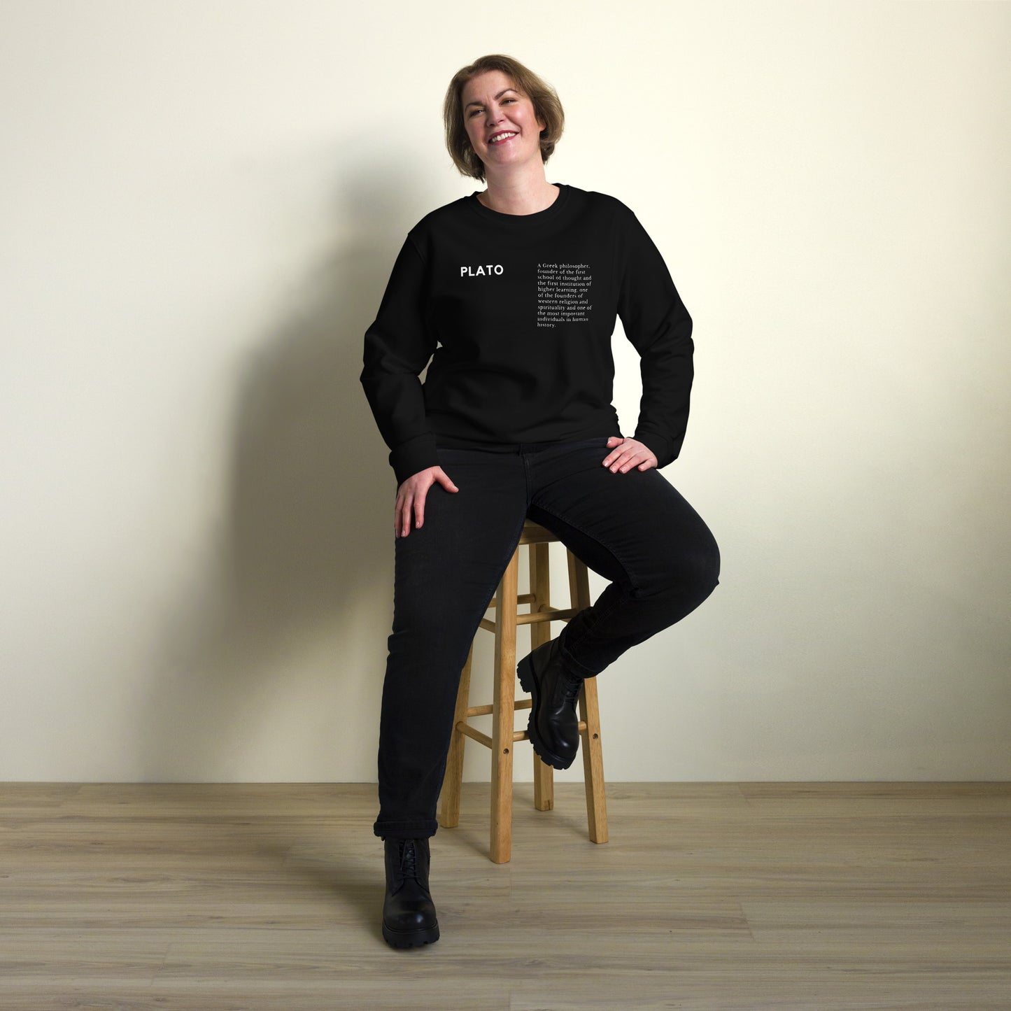 
                  
                    Black Unisex organic sweatshirt | Philosopher Plato Print
                  
                