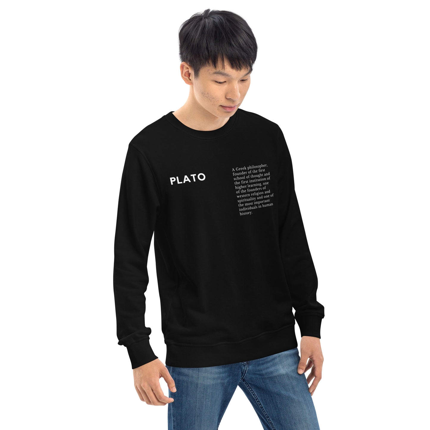 
                  
                    Black Unisex organic sweatshirt | Philosopher Plato Print
                  
                