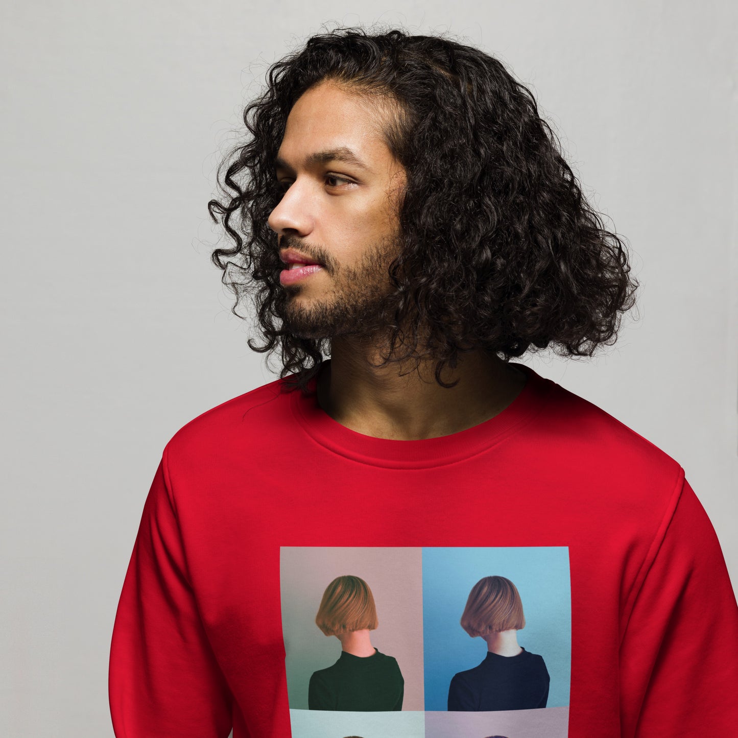 
                  
                    Vibrant Red Unisex Organic Red Sweatshirt | Unique Turned Heads Graphic
                  
                