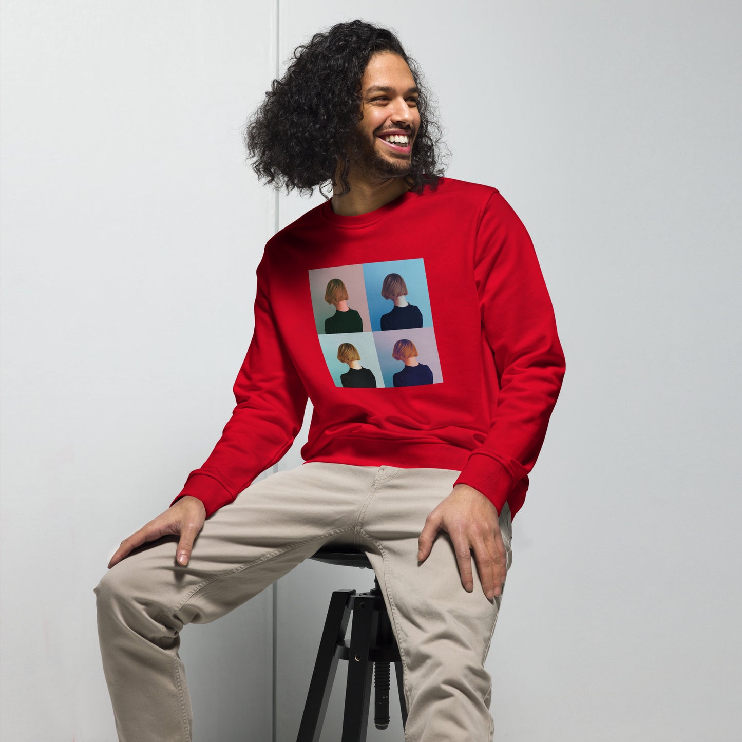 
                  
                    Vibrant Red Unisex Organic Red Sweatshirt | Unique Turned Heads Graphic
                  
                