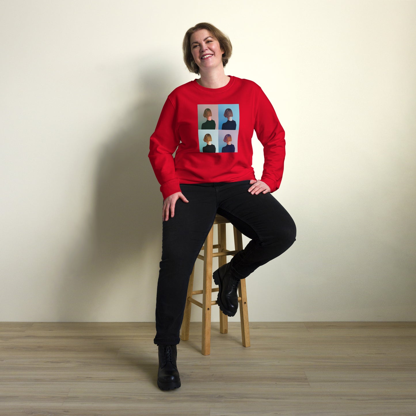 
                  
                    Vibrant Red Unisex Organic Red Sweatshirt | Unique Turned Heads Graphic
                  
                