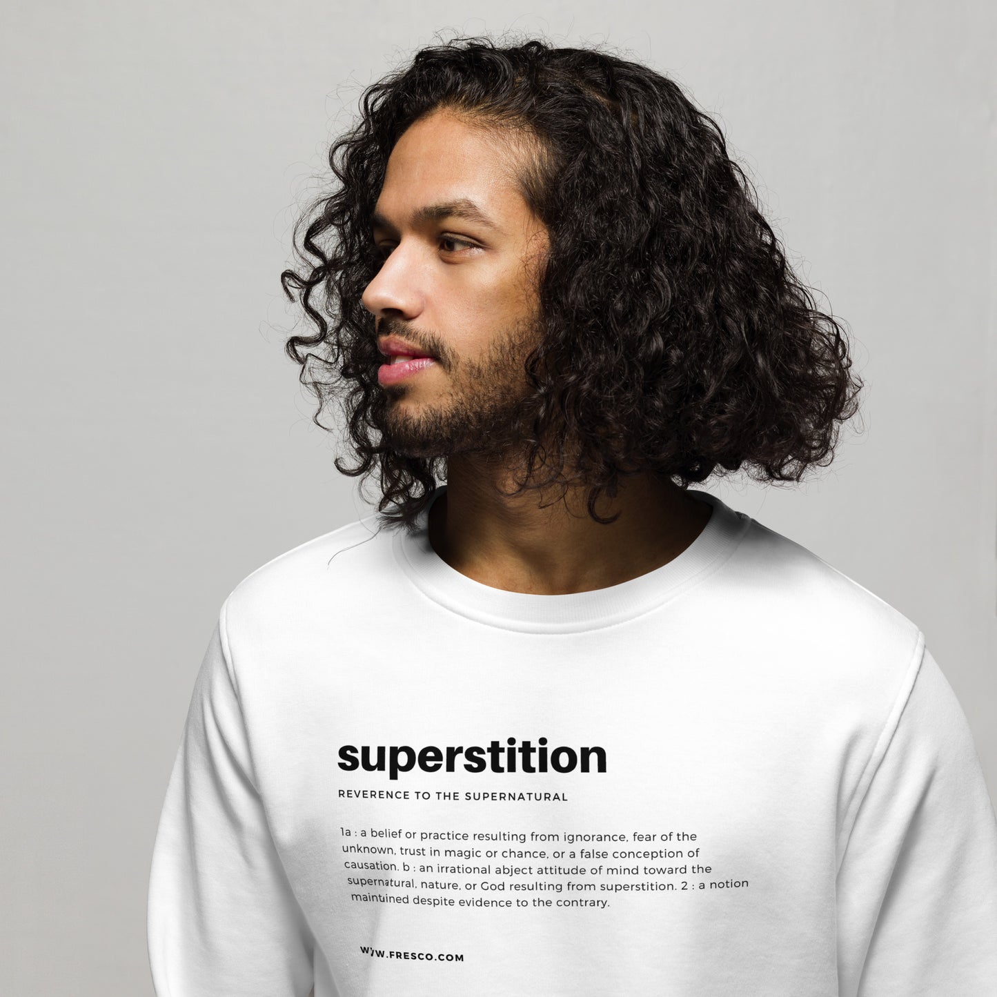 
                  
                    Superstition Print White Unisex Sweatshirt | Eco-Friendly Comfort
                  
                