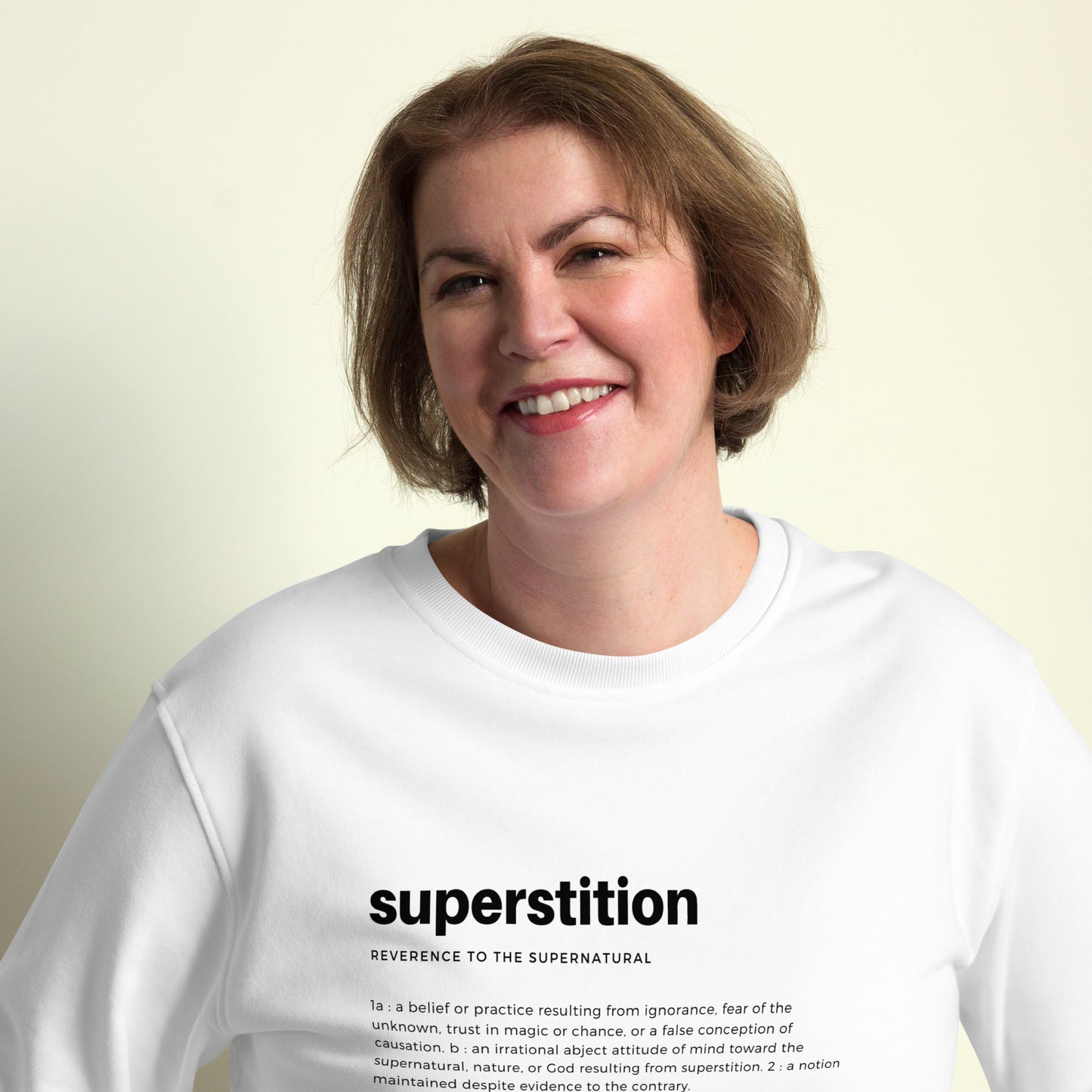 
                  
                    White Unisex organic sweatshirt | Bold Superstition Print
                  
                