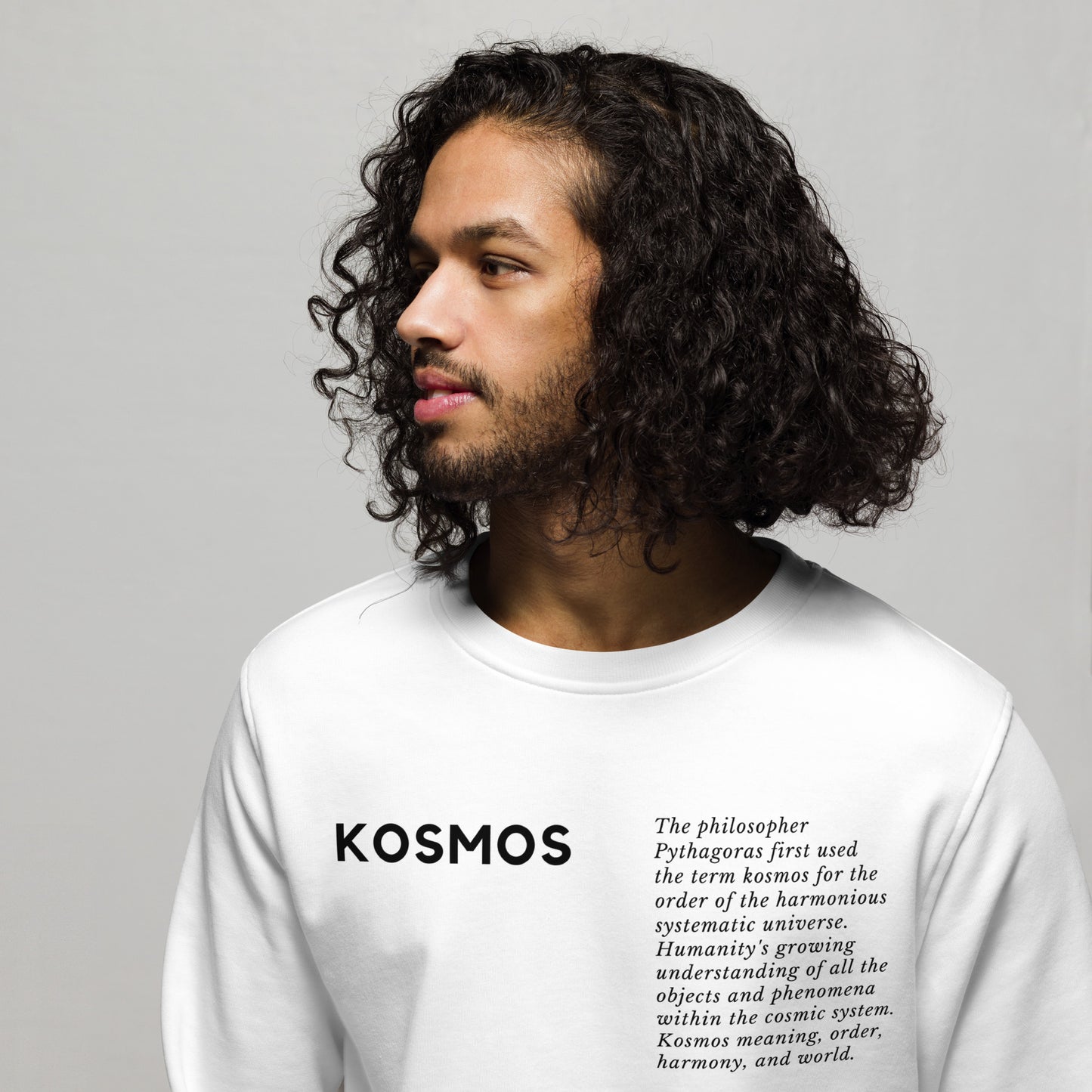 
                  
                    Kosmos White Organic Sweatshirt | Stylish text Hoodie
                  
                
