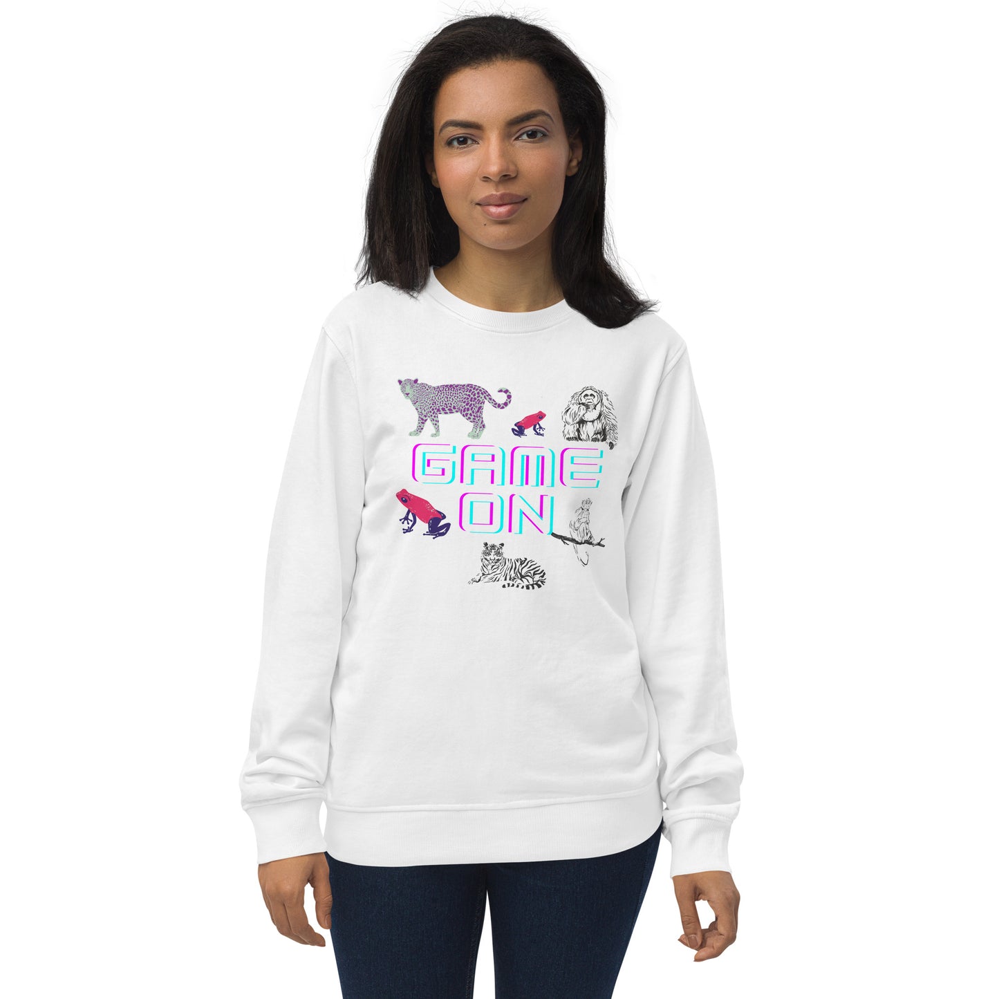 
                  
                    Unisex White organic sweatshirt | Vibrant Animals Print
                  
                