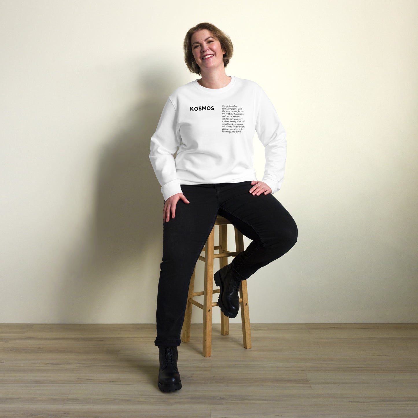 
                  
                    Kosmos White Organic Sweatshirt | Stylish text Hoodie
                  
                