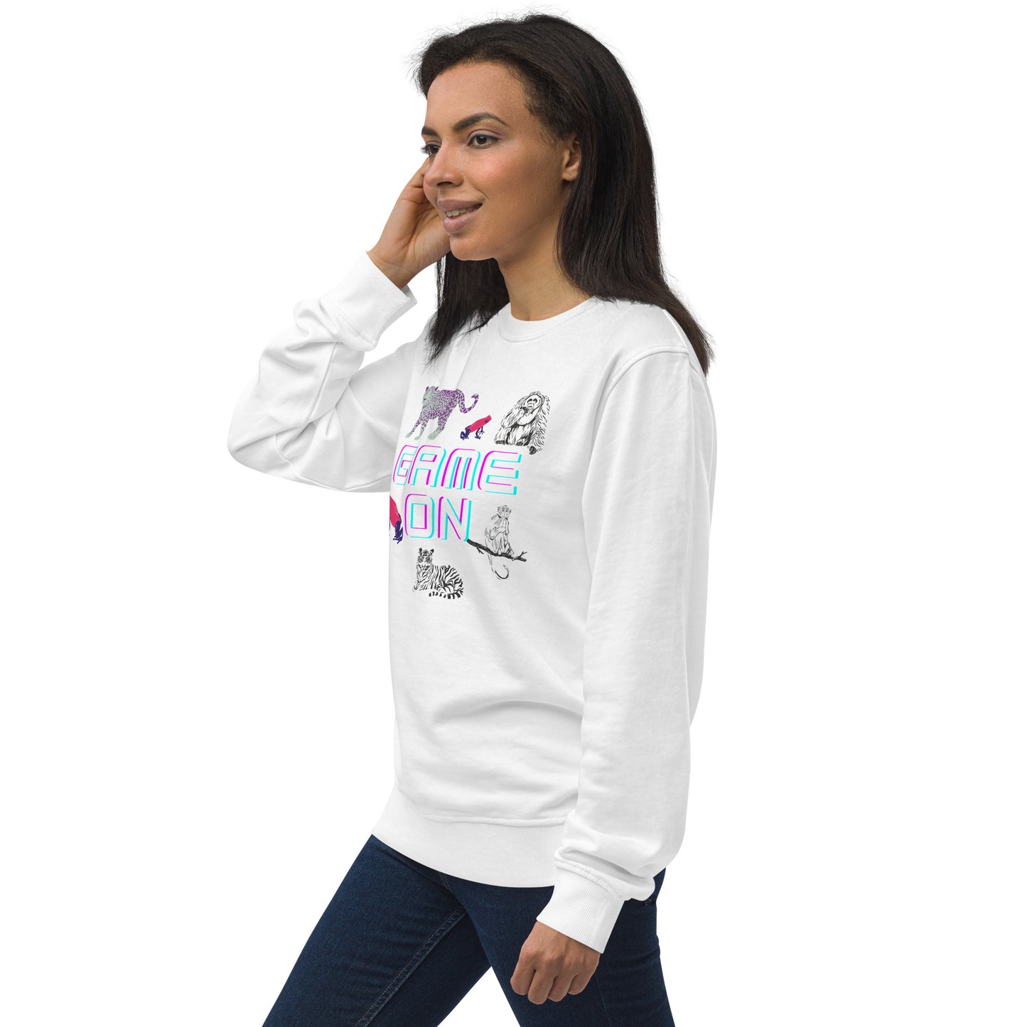 
                  
                    Unisex White organic sweatshirt | Vibrant Animals Print
                  
                