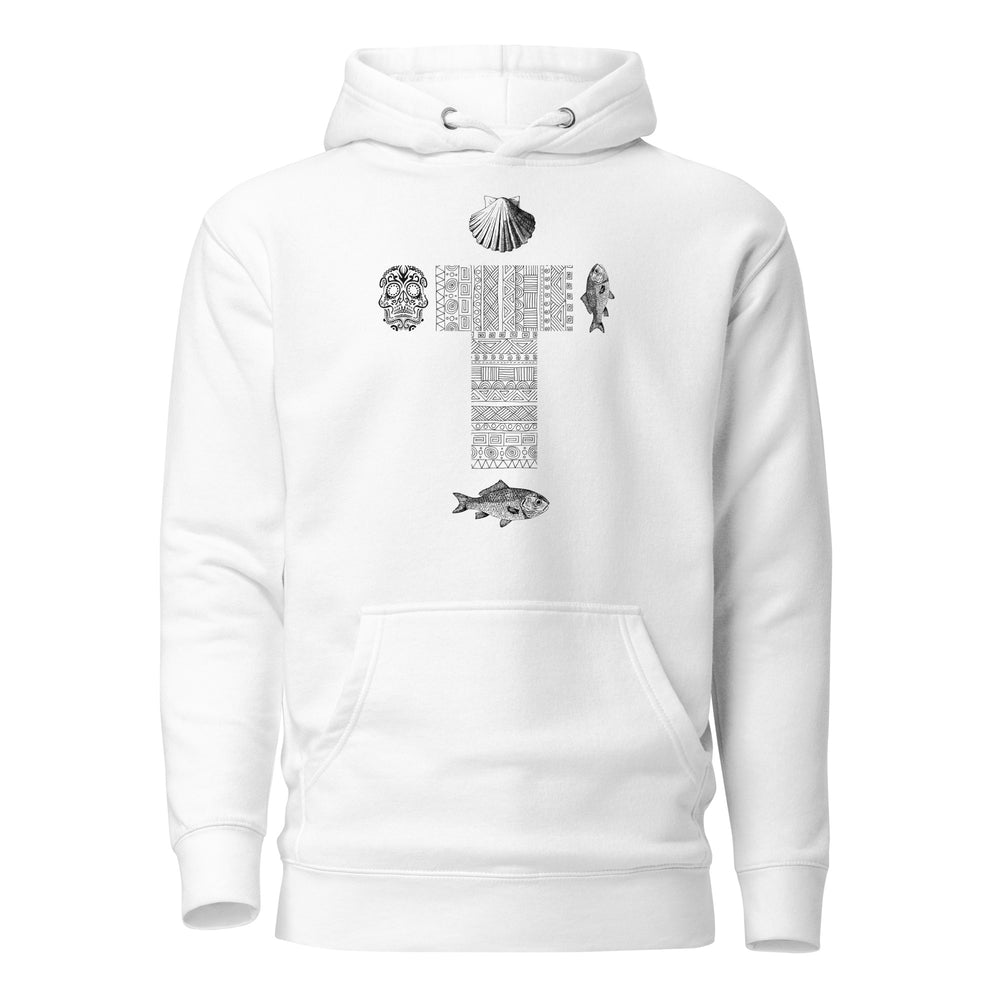 
                  
                    White Unisex Cross Print Hoodie | Cool and Trendy
                  
                