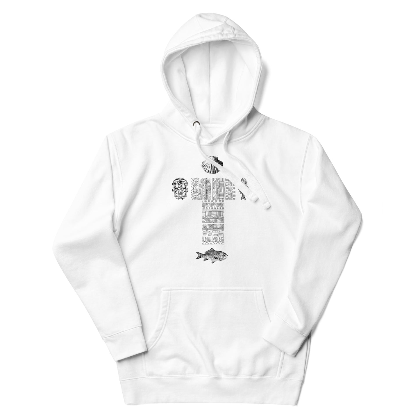 
                  
                    White Unisex Hoodie | Skull, Fish & Shell Print
                  
                