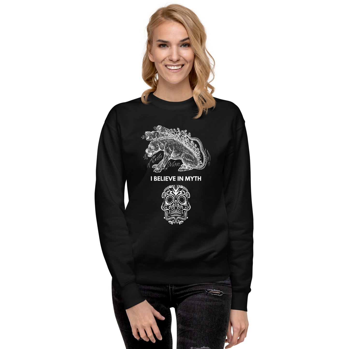 
                  
                    Believe In Myth Premium Black Sweatshirt | Stylish and Inspirational Sweatshirt with Quote
                  
                