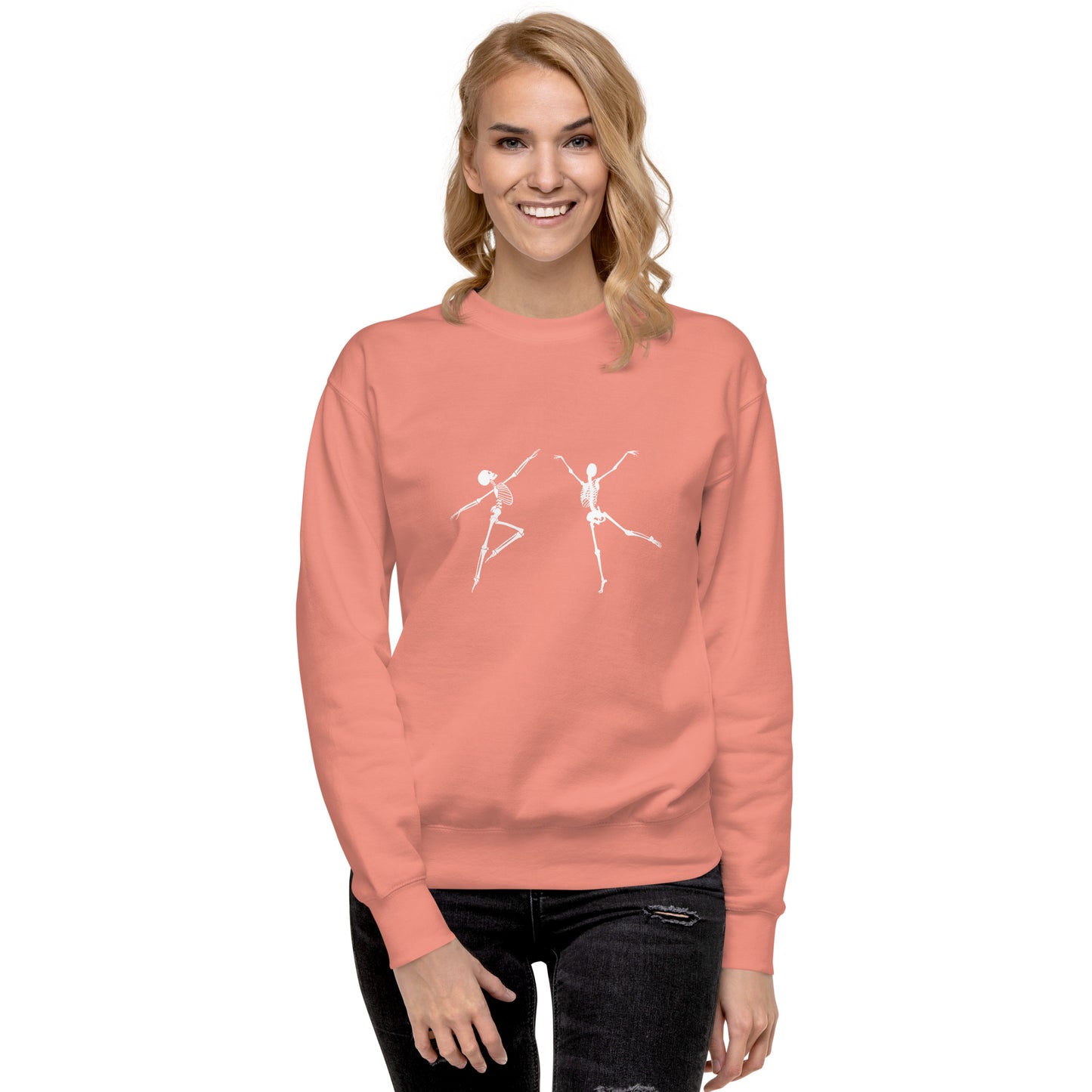 
                  
                    Orange Unisex Premium Sweatshirt | Sweatshirt with Skeletons Print
                  
                