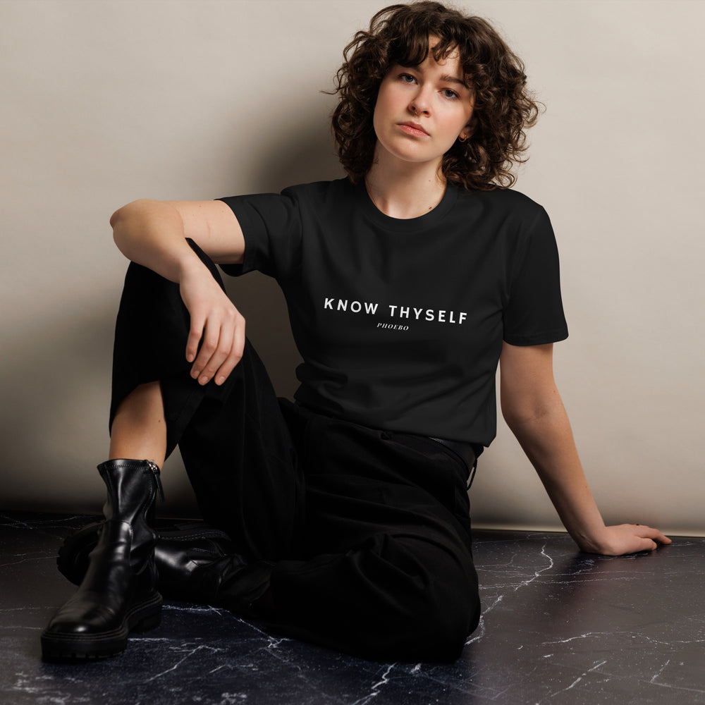 
                  
                    Black Unisex premium t-shirt | Know Thyself Print
                  
                