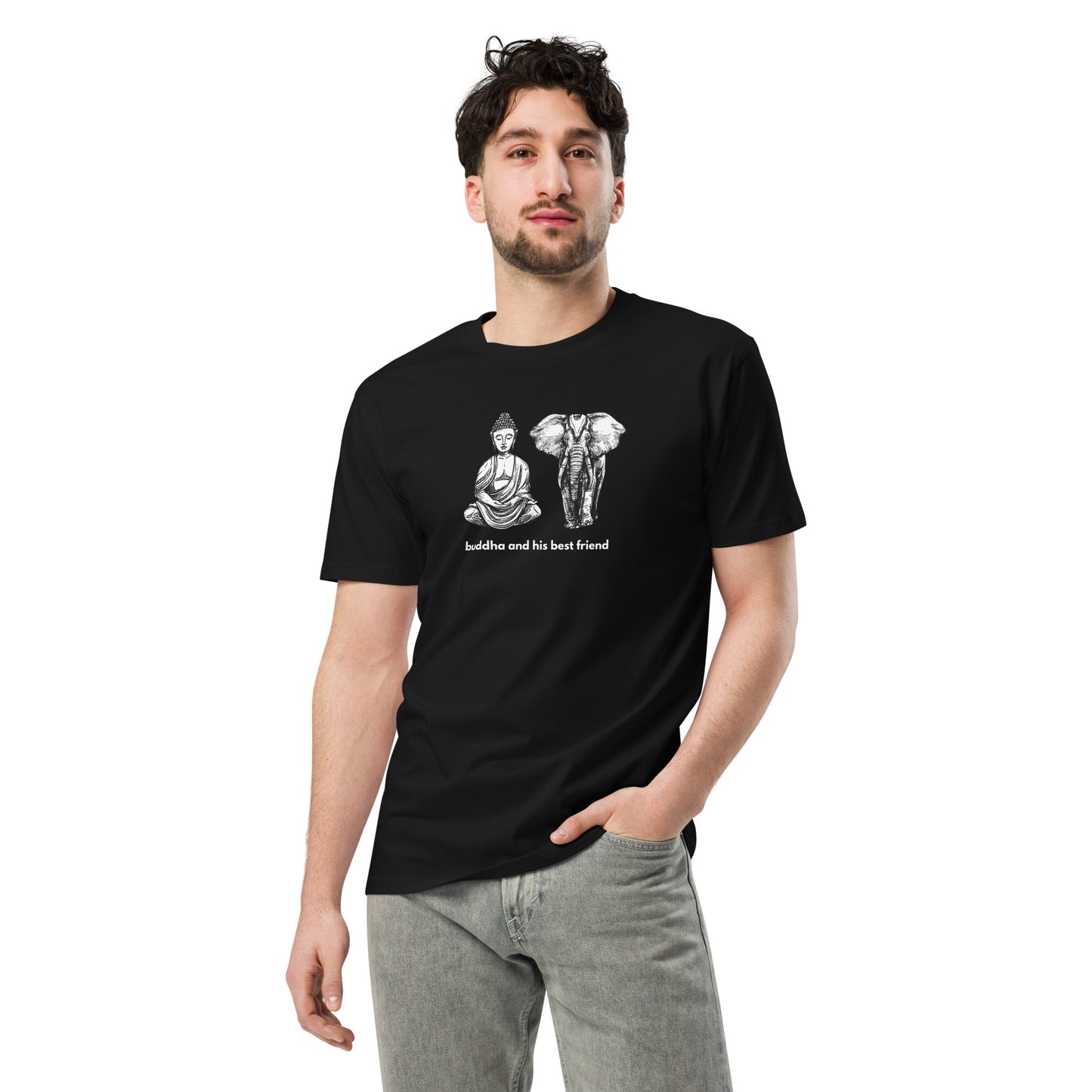 
                  
                    Buddha and his best friend | Black Unisex premium T-shirt
                  
                