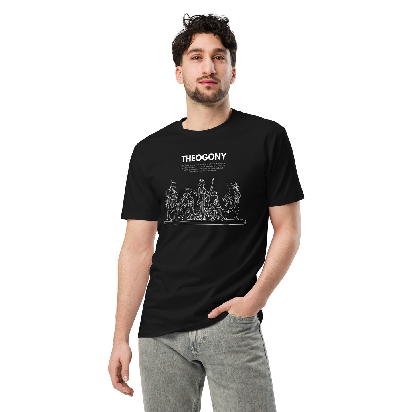
                  
                    Theogony Black premium t-shirt | Ancient Greek Heroes Print
                  
                