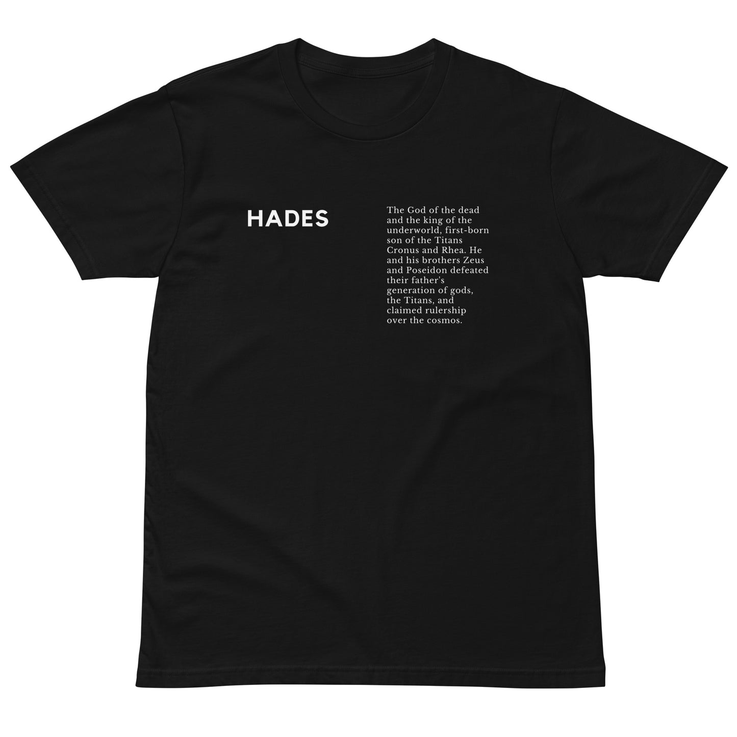 
                  
                    Black Unisex premium t-shirt | with HADES print
                  
                