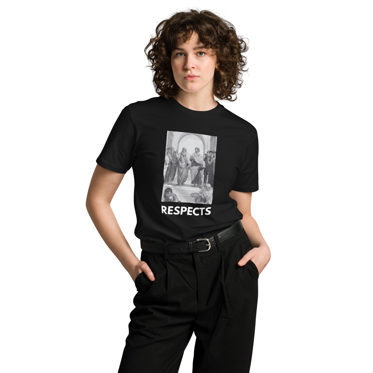 
                  
                    Respects Premium T-shirt | School of Plato Print
                  
                