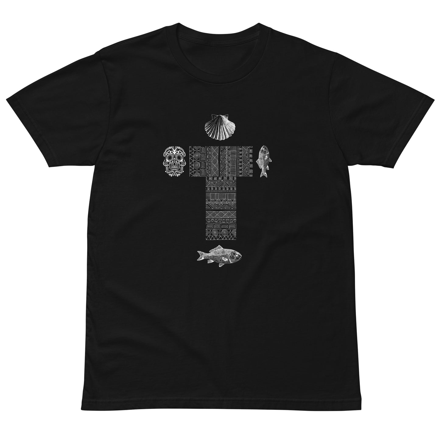 
                  
                    Phoebo Cross Premium T-shirt | Cross, skull, fish, and shell print
                  
                