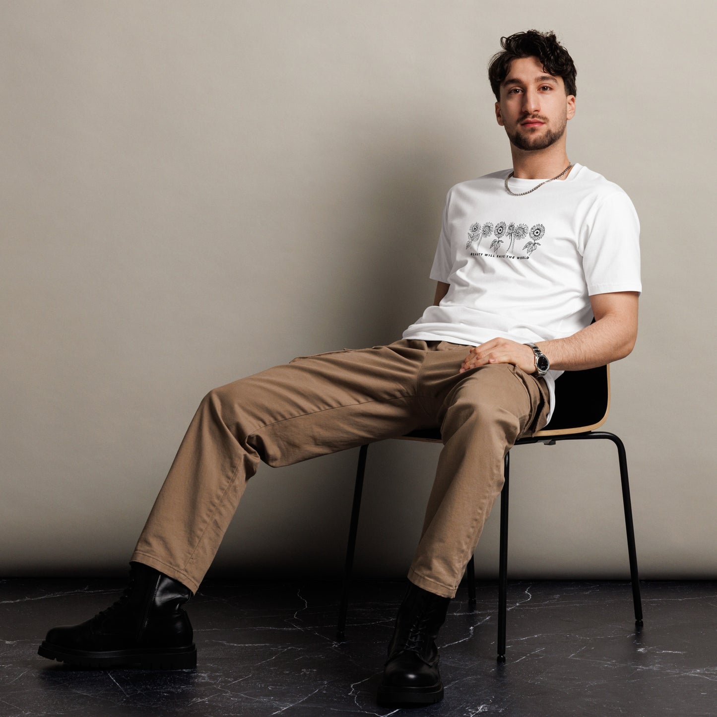 
                  
                    Phoebo White Unisex premium t-shirt | Flower Print and Text
                  
                